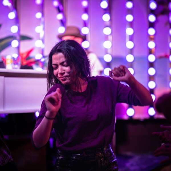 a person standing in front of a stage