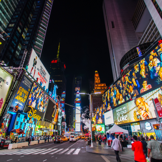 a store front at night
